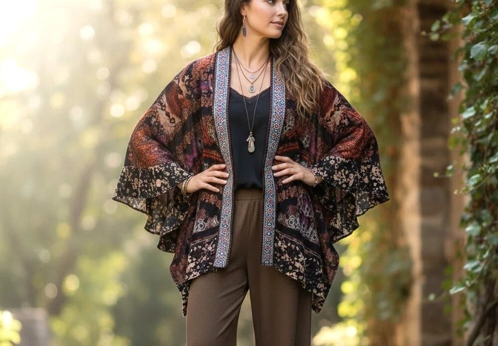 Soft Surroundings Nigella Beaded Velvet Ruana Shawl Black Combo One Size NWT